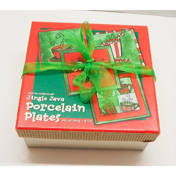 Boston Warehouse Jingle Java Appetizer Plates by Tara Reid Porcelain Set of 4 - Picture 10 of 11